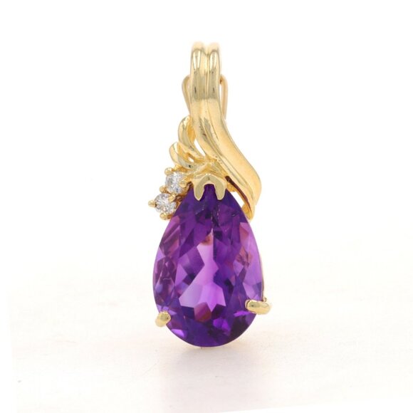 Yellow Gold Amethyst Diamond Enhancer Pendant - 14k Pear 3.93ctw - Picture 1 of 4